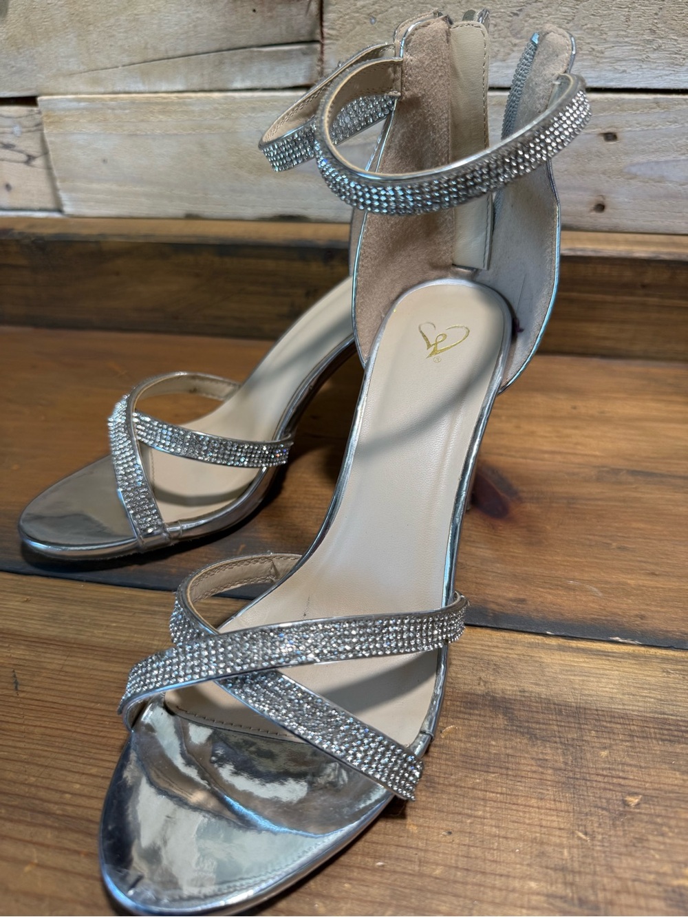 Windsor Silver Rhinestone Strappy Heels